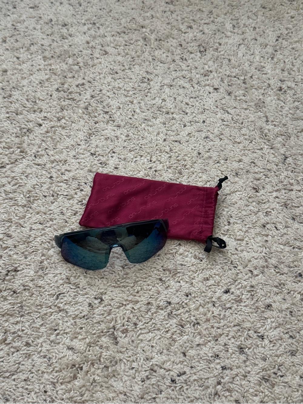 Sporty Mirrored Shield Sunglasses with Burgundy Drawstring Pouch POLARIZED